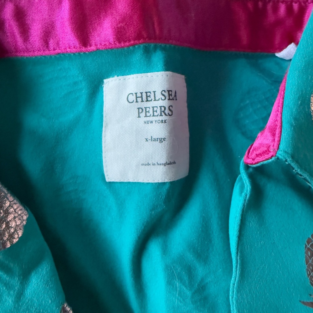 NEW! Chelsea Peers pajama set green foil pineapple NWOT - Picture 8 of 9